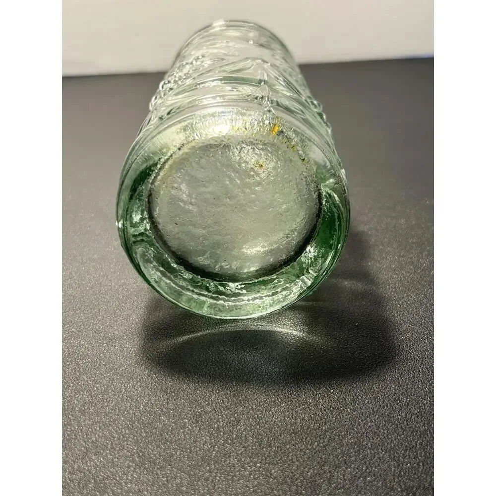 Williams Sonoma Spain 1990s Embossed Green Glass Bottle Grapevine Motif, 11.5”
